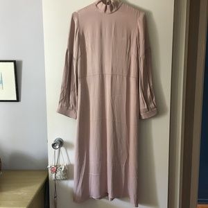 ARKET Blush Pink Mock Neck Long Dress Viscose Satin 34 4 US